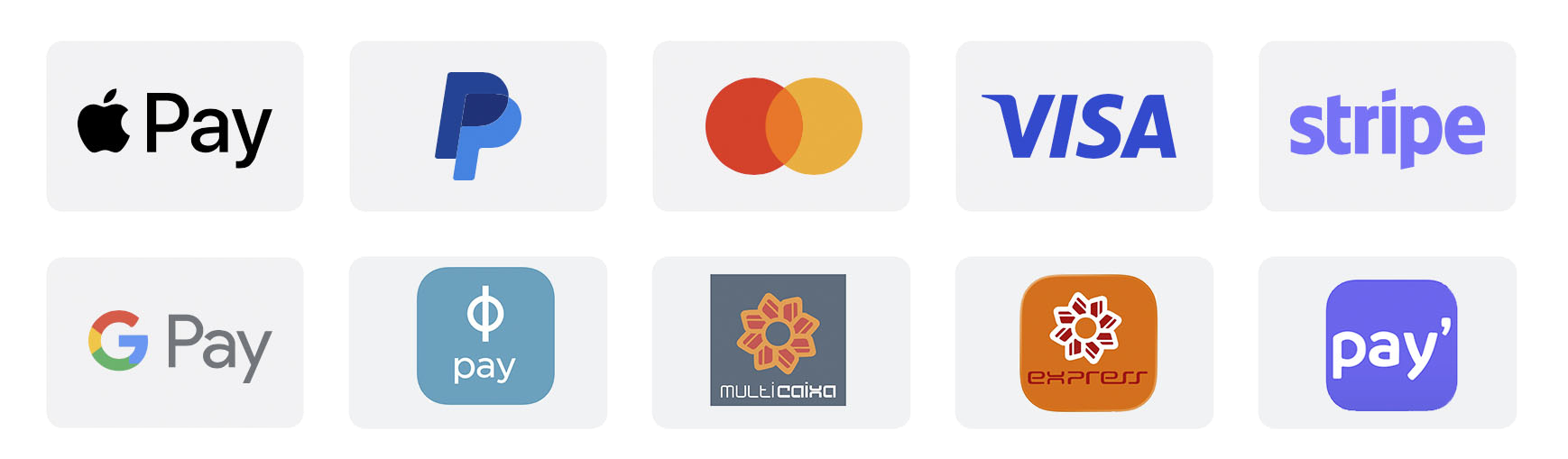 Métodos de pagamento aceites